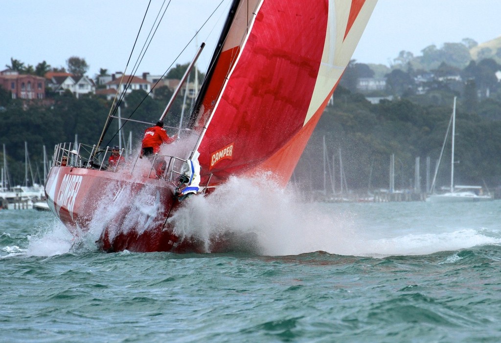 Camper punches into a sea off North Head - Inport-Auckland-VOR (5) - Volvo Ocean Race: In Port Race, Auckland March 17, 2012 © Richard Gladwell www.photosport.co.nz